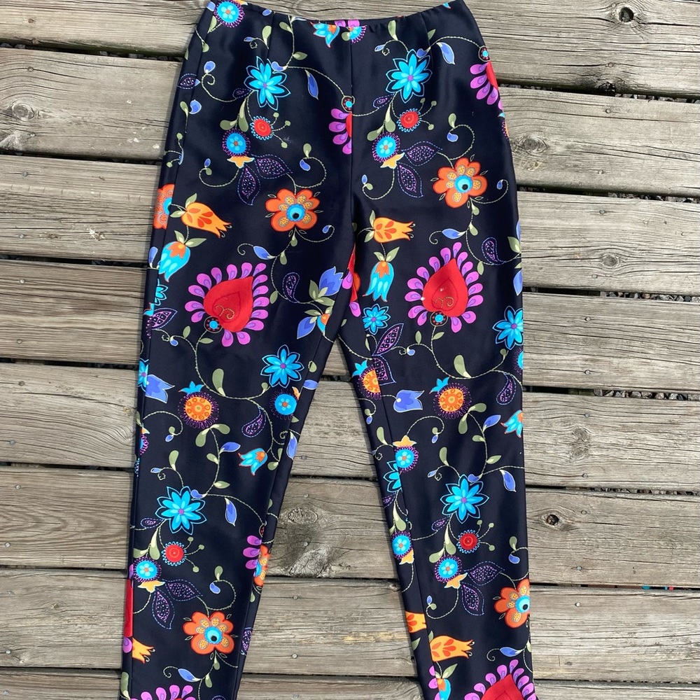 Vintage Barry Bricken 100% Silk Floral Multicolor High-waisted Pants | Size 6